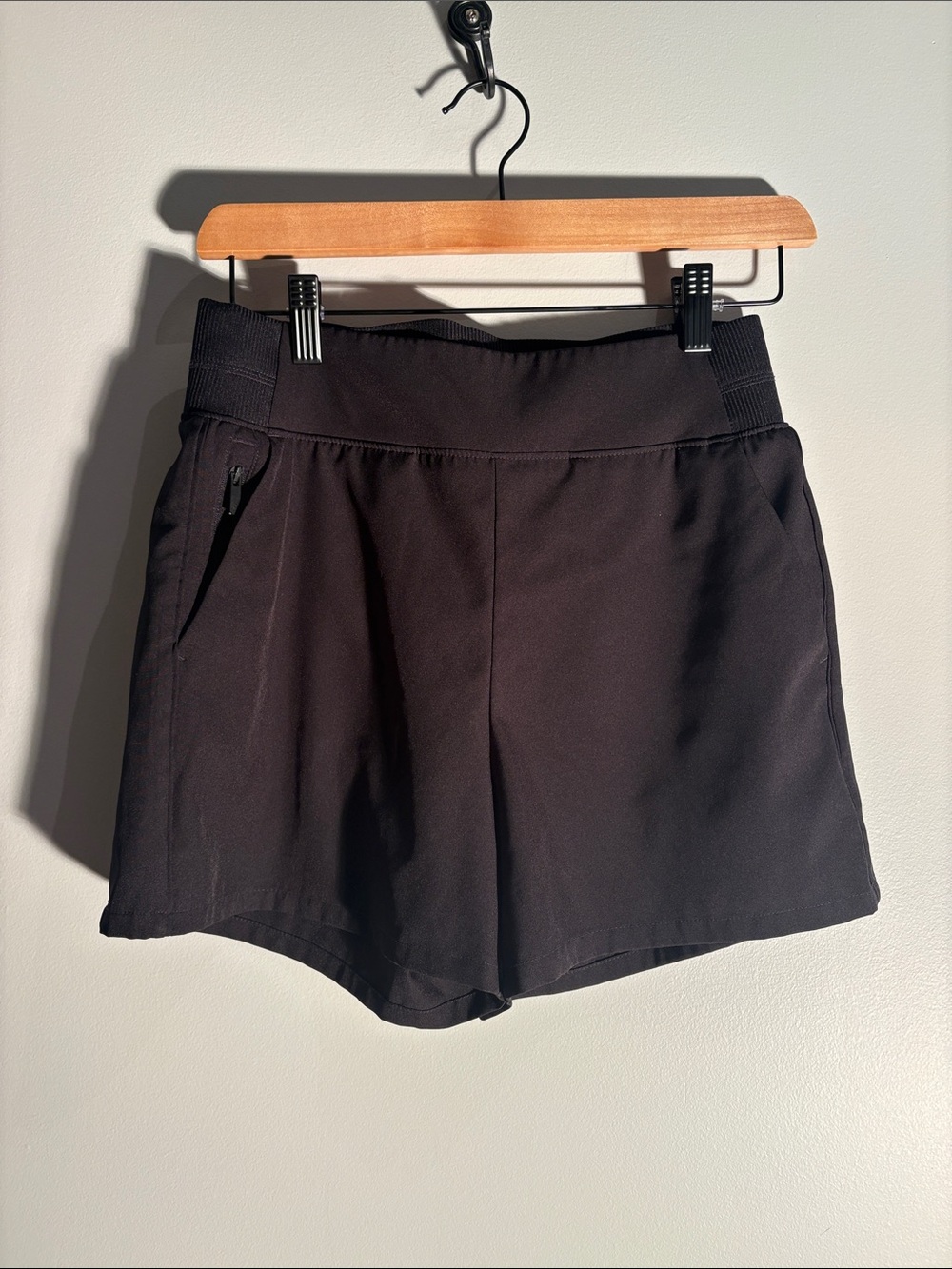 High-Rise Black Athletic Shorts with Zip Pocket